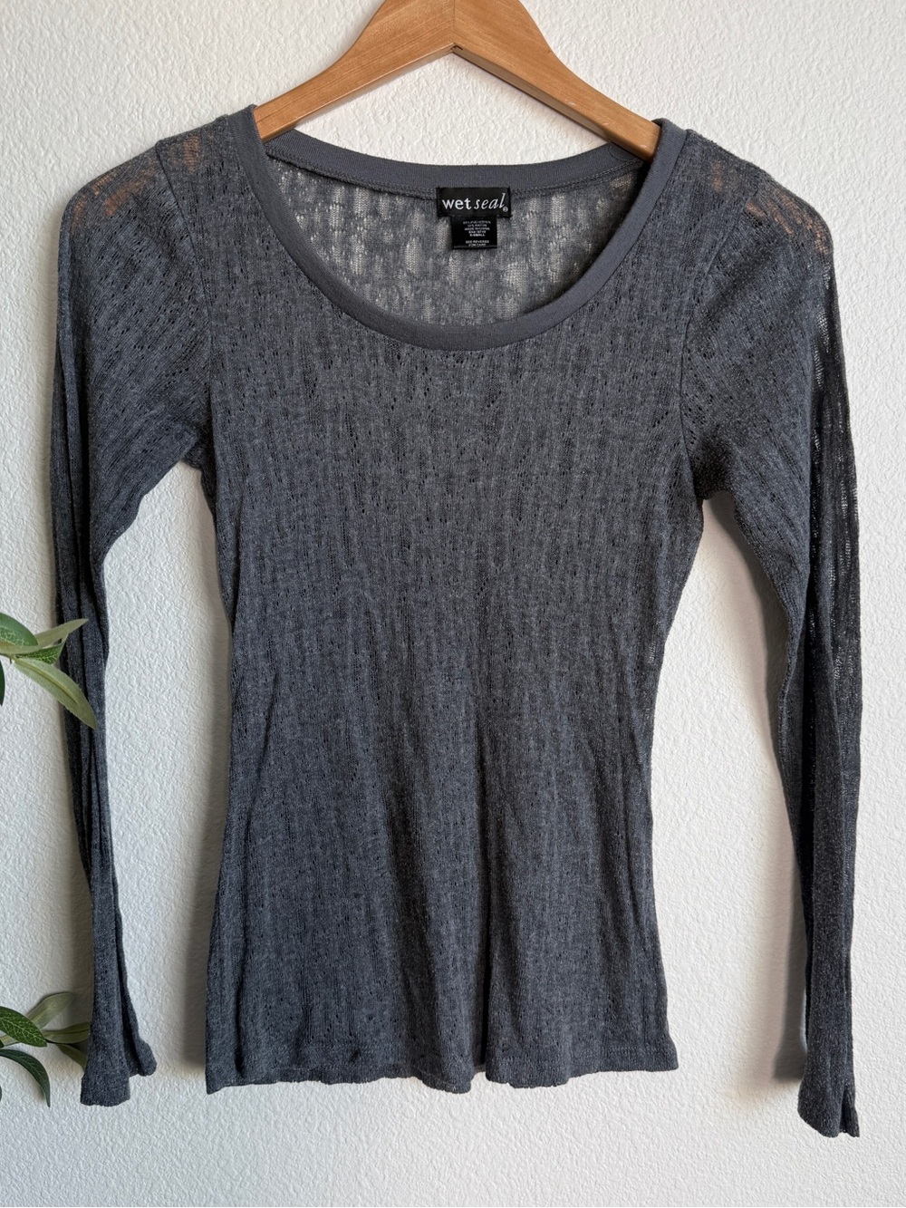 Wet Seal Gray Y2K Sheer Layering Knit Long Sleeve Top Women’s Size X-Small
